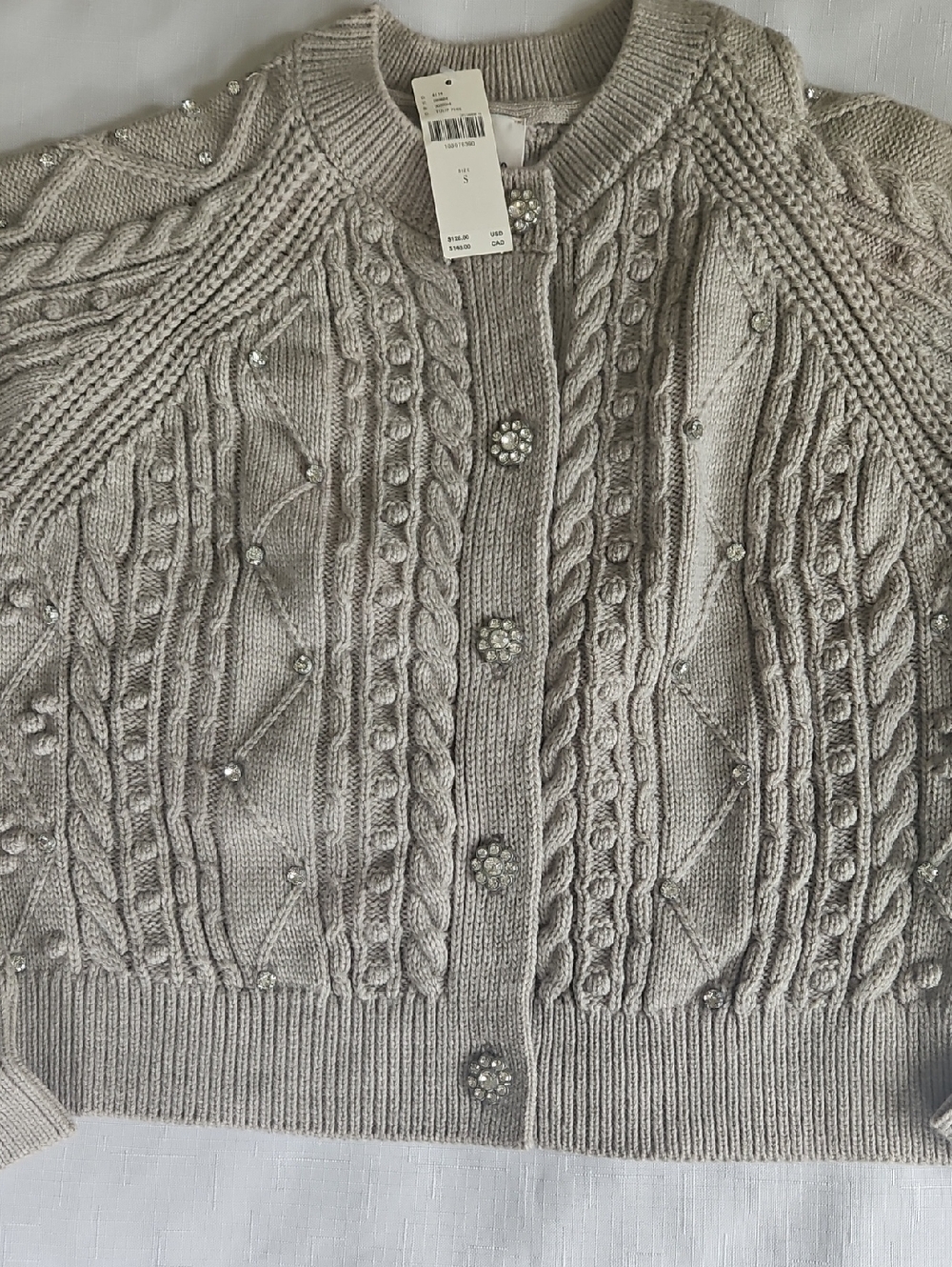 Anthropologie Maeve Gem-Embellished Cable-Knit Cardigan Sweater - Picture 6 of 10